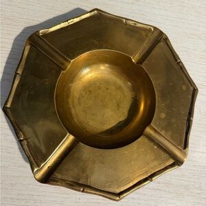 Brass octagon ashtray with faux bamboo